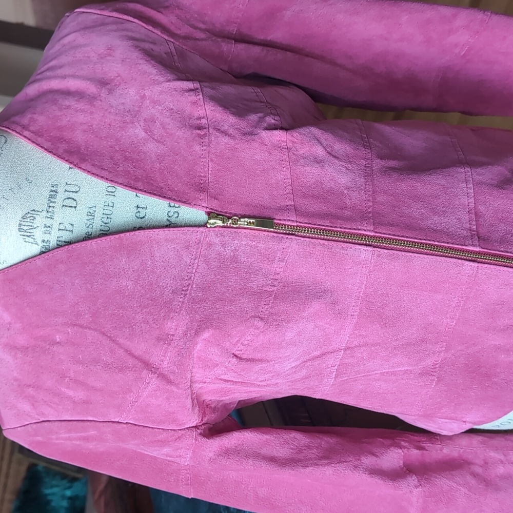 Guillaume Suede Pink Women's Peplum Jacket P2P 20.5 Length 22